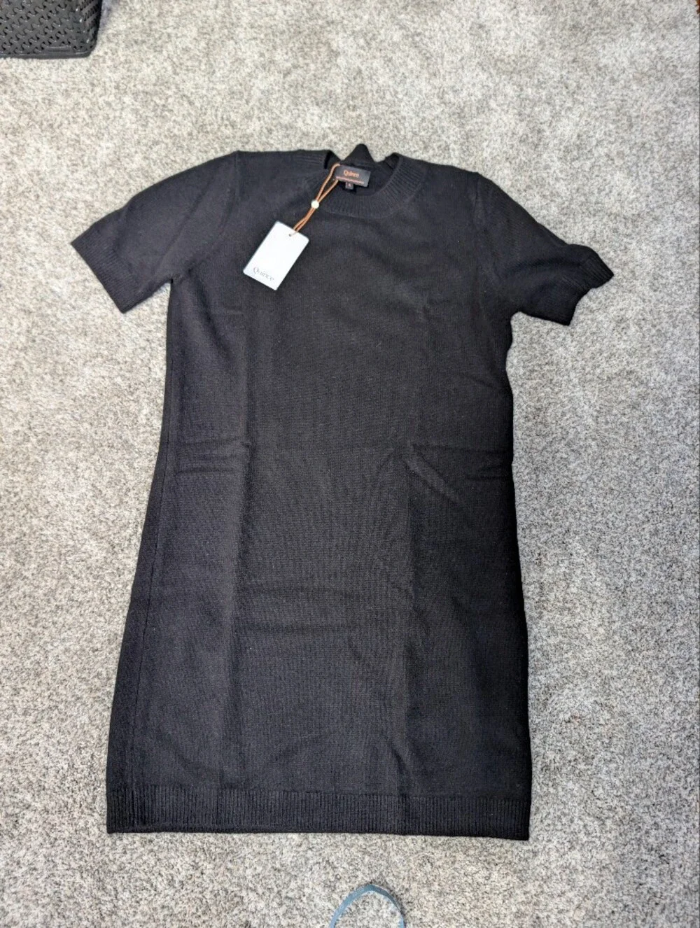 Quince 100% Mongolian Cashmere Short Sleeve Dress NWT Size Small Black